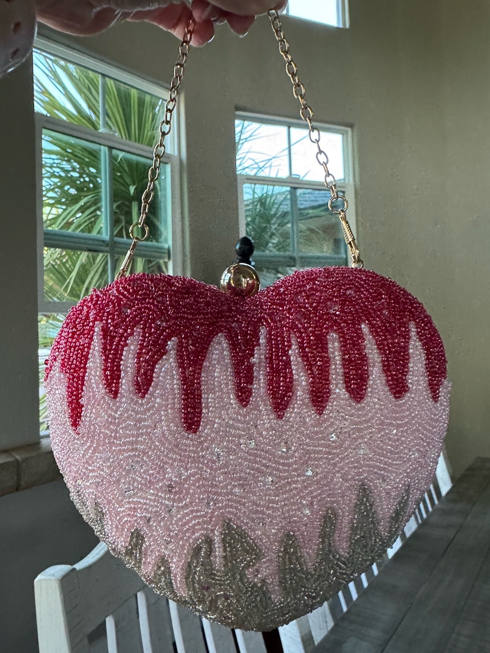 Lulu Pink & Red Beaded Heart Novelty Drip Handbag/Bag/Clutch - Picture 5 of 16